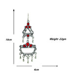 Load image into Gallery viewer, Abhinn Afghani Silver Oxidised Mirror With Red Stones Dangler Earrings for Women