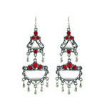 Load image into Gallery viewer, Abhinn Afghani Silver Oxidised Mirror With Red Stones Dangler Earrings for Women