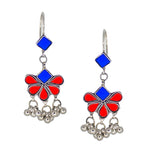 Load image into Gallery viewer, Abhinn Afghani Silver Plated Floral Design Blue-Red Glass Dangler Earrings For Women