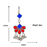 Load image into Gallery viewer, Abhinn Afghani Silver Plated Floral Design Blue-Red Glass Dangler Earrings For Women