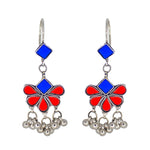 Load image into Gallery viewer, Abhinn Afghani Silver Plated Floral Design Blue-Red Glass Dangler Earrings For Women