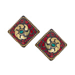 Load image into Gallery viewer, Abhinn Handmade Tibetan Gold Plated Red Diamond Studs earrings For Women