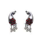 Load image into Gallery viewer, Abhinn Unique Silver Replica Peacock Design With Red CZ Stones Stud Earrings For Women