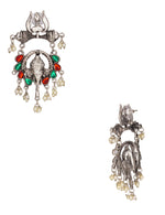 Load image into Gallery viewer, Abhinn Silver Oxidised Ganesha With Red-Green Kundan Stone Dangler Earrings For Women