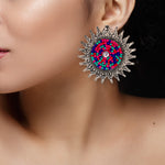 Load image into Gallery viewer, Abhinn Unique Oxidised Silver Sun Shaped Multi Color Beaded Stud Earrings For Women