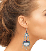 Load image into Gallery viewer, Abhinn Afghani Silver Oxidised Mirror With Stones Dangler Earrings for Women