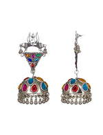Load image into Gallery viewer, Abhinn Silver Oxidised Shiva Trishul Studs With Multi Colour Jhumka Earring For Women
