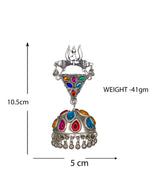 Load image into Gallery viewer, Abhinn Silver Oxidised Shiva Trishul Studs With Multi Colour Jhumka Earring For Women