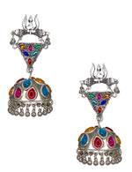 Load image into Gallery viewer, Abhinn Silver Oxidised Shiva Trishul Studs With Multi Colour Jhumka Earring For Women