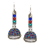 Load image into Gallery viewer, Abhinn Afghani Silver Oxidised Multi Color Unique Jhumka Earrings For Women