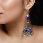 Load image into Gallery viewer, Abhinn Afghani Silver Oxidised Multi Color Unique Jhumka Earrings For Women