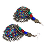 Load image into Gallery viewer, Abhinn Afghani Silver Oxidised Multi Color Unique Jhumka Earrings For Women
