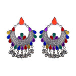 Load image into Gallery viewer, Abhinn Afghani Silver Oxidised Temple Design Multi Color Dangler Earrings For Women