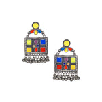Load image into Gallery viewer, Abhinn Afghani Silver Oxidised Geometrical Design Multi Color Dangler Earrings For Women