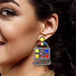 Load image into Gallery viewer, Abhinn Afghani Silver Oxidised Geometrical Design Multi Color Dangler Earrings For Women