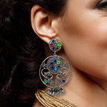 Load image into Gallery viewer, Abhinn Afghani Silver Oxidised Peacock Design Multi Colour Dangler Earrings For Girls