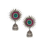 Load image into Gallery viewer, Abhinn Oxidised Silver Sun Shape Multi Color Beaded Jhumka Earrings For Women