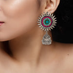 Load image into Gallery viewer, Abhinn Oxidised Silver Sun Shape Multi Color Beaded Jhumka Earrings For Women