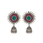 Load image into Gallery viewer, Abhinn Oxidised Silver Sun Shape Multi Color Beaded Jhumka Earrings For Women