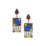 Load image into Gallery viewer, Abhinn Silver Oxidised Afghani Tribal Design Multi Colour Dangler Earrings For Women