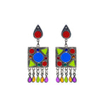 Load image into Gallery viewer, Abhinn Silver Oxidised Afghani Tribal Design Multi Colour Dangler Earrings For Women