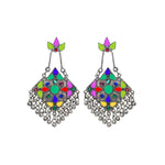 Load image into Gallery viewer, Abhinn Silver Oxidised Tribal Design Afghani Multi Colour Dangler Earrings For Women
