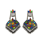 Load image into Gallery viewer, Abhinn Afghani Multi-Color Silver Oxidised Floral Design Dangler Earrings For Women