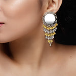 Load image into Gallery viewer, Abhinn Dual Tone Dangler With Mirror Stud Jhalar Earrings For Women