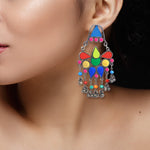 Load image into Gallery viewer, Abhinn Afghani Silver Oxidised Tribal Design Multi Colour Dangler Earrings For Women