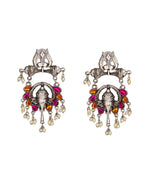 Load image into Gallery viewer, Abhinn Silver Oxidised Ganesha With Pink-Orange Kundan Stone Dangler Earrings For Women
