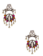 Load image into Gallery viewer, Abhinn Silver Oxidised Ganesha With Pink-Orange Kundan Stone Dangler Earrings For Women
