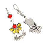 Load image into Gallery viewer, Abhinn Afghani Silver Plated Floral Design Yellow-Red Glass Dangler Earrings For Women