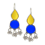 Load image into Gallery viewer, Abhinn Afghani Silver Plated Geometrical Yellow-Blue Glass Dangler Earrings For Women