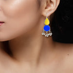 Load image into Gallery viewer, Abhinn Afghani Silver Plated Geometrical Yellow-Blue Glass Dangler Earrings For Women