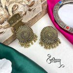 Load image into Gallery viewer, Abhinn Golden Oxidized Floral Design Stud Earrings for Women