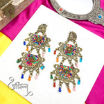 Load image into Gallery viewer, Abhinn Golden Oxidised Peacock Stud Multi Colour Beaded Dangler Earring For Women