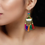 Load image into Gallery viewer, Abhinn Golden Oxidised Multicolor Afghani Tassel Meena Danglers Earrings for Women