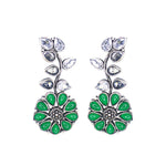 Load image into Gallery viewer, Abhinn Silver Replica Floral Design Green Stones Studded Studs Earrings for Women