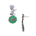 Load image into Gallery viewer, Abhinn Silver Replica Floral Design Green Stones Studded Studs Earrings for Women