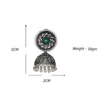 Load image into Gallery viewer, Abhinn Silver Replica Floral Design Jhumka Earring With Green CZ Stone For Girls.