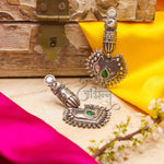 Load image into Gallery viewer, Silver Replica Peacock Green Studs Dangler Earrings For Women