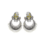 Load image into Gallery viewer, Abhinn Silver Replica Peacock Design Studs With Green CZ Stones Studded Earrings for Women