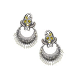 Load image into Gallery viewer, Abhinn Silver Replica Peacock Design Studs With Green CZ Stones Studded Earrings for Women