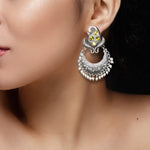 Load image into Gallery viewer, Abhinn Silver Replica Peacock Design Studs With Green CZ Stones Studded Earrings for Women