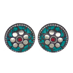 Load image into Gallery viewer, Abhinn Handmade Tibetan Silver Plated Green Round Studs Earrings For Women