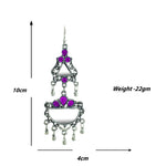 Load image into Gallery viewer, Abhinn Afghani Silver Oxidised Mirror With Purple Stones Dangler Earrings for Women