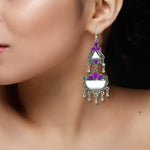 Load image into Gallery viewer, Abhinn Afghani Silver Oxidised Mirror With Purple Stones Dangler Earrings for Women