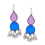 Load image into Gallery viewer, Abhinn Afghani Silver Plated Purple-Blue Glass Dangler Earrings For Women