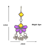 Load image into Gallery viewer, Abhinn Afghani Silver Plated Floral Design Yellow-Purple Glass Dangler Earrings For Women