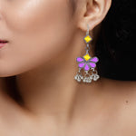 Load image into Gallery viewer, Abhinn Afghani Silver Plated Floral Design Yellow-Purple Glass Dangler Earrings For Women